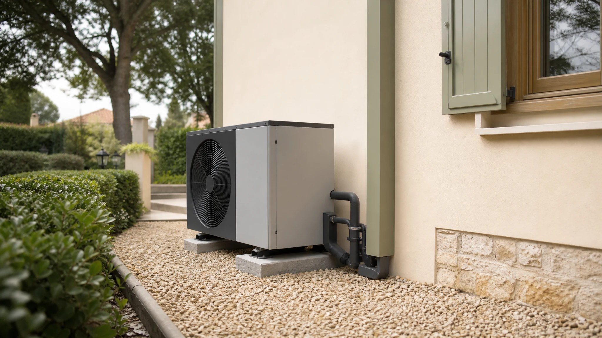 Pompe à chaleur air eau installée sur un pavillon girondin