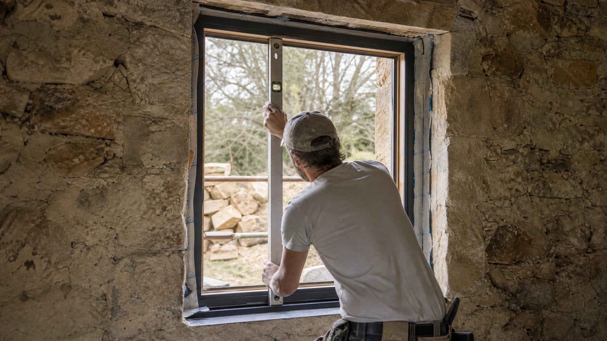 Pose de fenêtres à double vitrage dans une maison girondine, chantier MARTI-amo