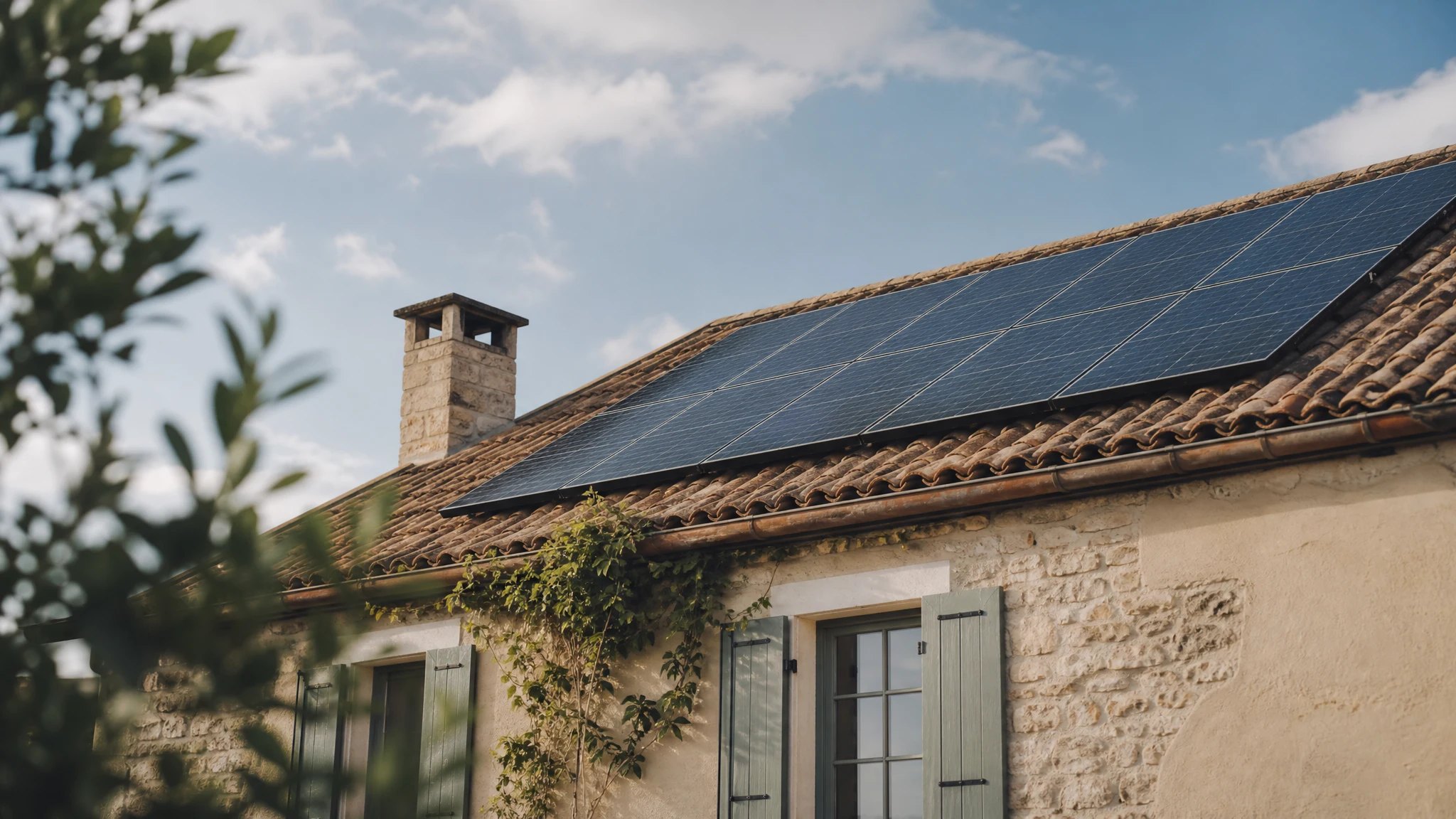 Panneaux photovoltaïques posés sur la toiture d'une maison en Gironde, projet MARTI-amo