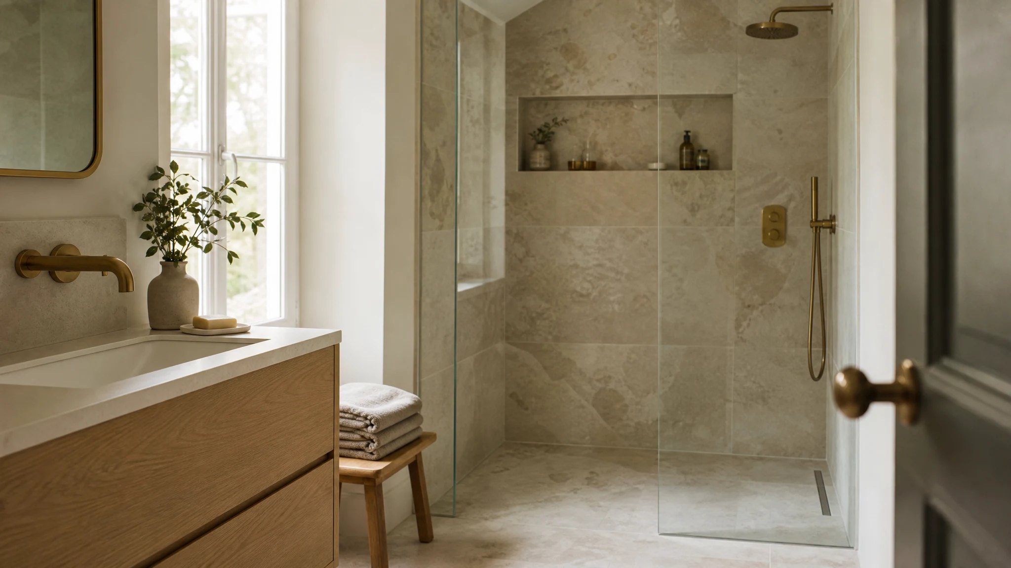 Salle de bains rénovée avec douche à l'italienne, chantier MARTI-amo en Gironde
